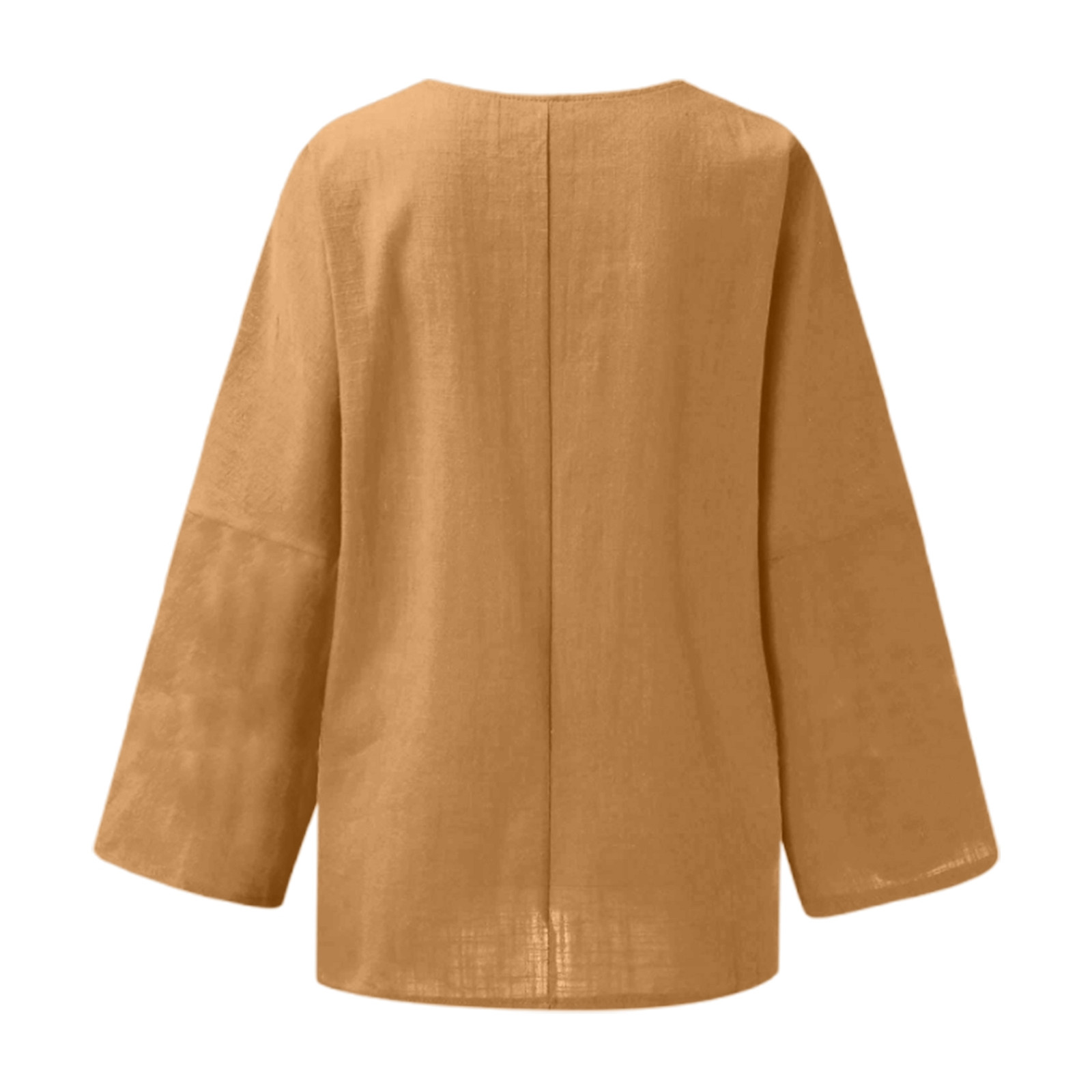 thumbnail image 4 of Camiseta de manga larga y cuello redondo de color liso para mujer: estilo informal y holgado, tejido de poliéster para los días más frescos., 4 of 5